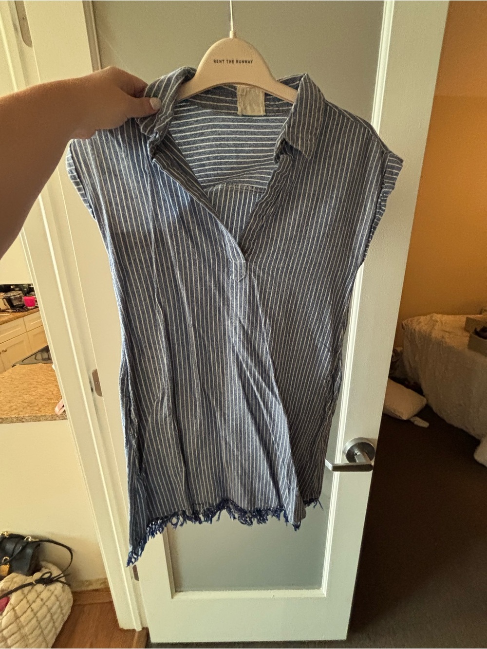 Harper Blue and White Striped Sleeveless Tunic Dress